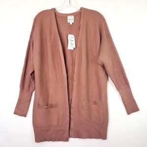 Hippy Rose Cozy Cardigan Sweater Womens‎ Medium Mocha Rose Knit Open Front